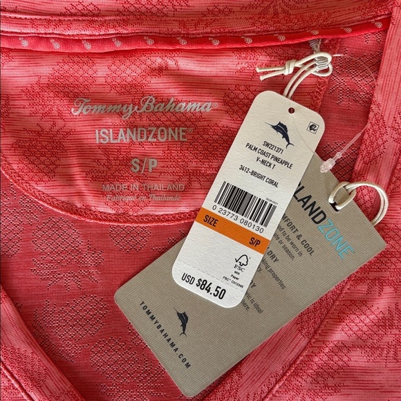 Tommy Bahama Coast Pineapple V-Neck T-Shirt in Bright Coral Size Small NWT - Picture 5 of 8